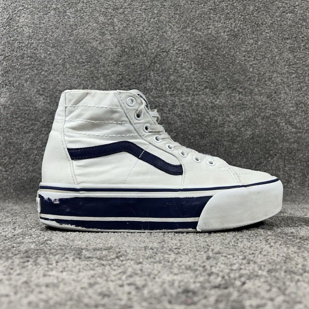 Vans Sk8-Hi Tapered Stackform Women’s Size 9 White Blue Platform Shoes Used